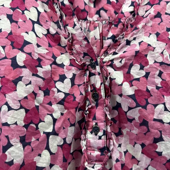 Talbots Women's Top L Pink White Gauzy 100% Cotton Popover Buttons Smocked Cuffs - Picture 3 of 10